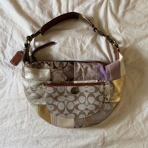 Coach Patchwork Shoulder Bag - Gold, Cream, and Brown